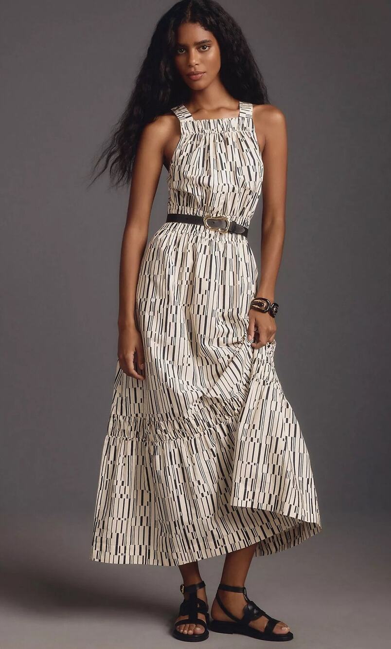 NWT Anthropologie Abstract Print Tiered Maxi Dress Size M